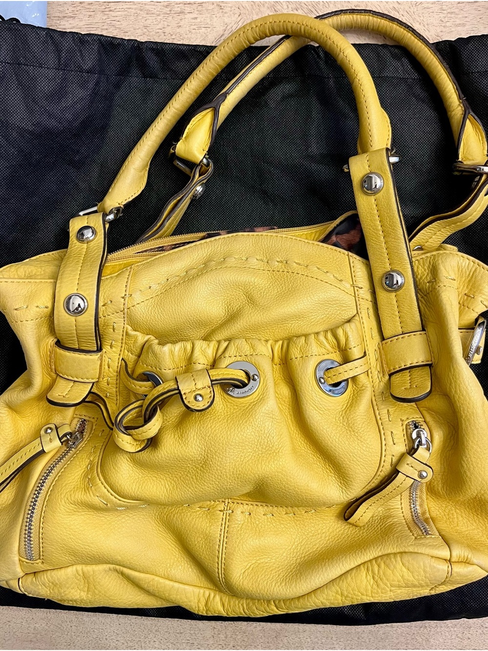b. makowsky Yellow Leather Shoulder Bag with Silver Hardware